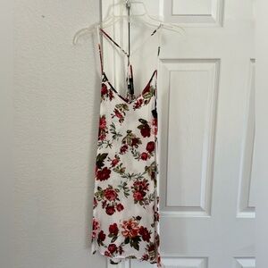 Thin strap slip dress with red rose colored floral detail, size medium